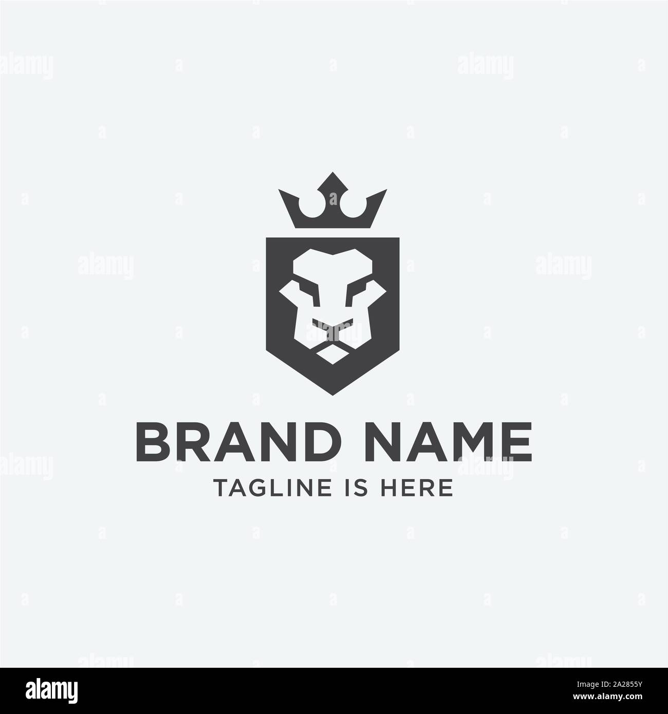 Bouclier lion logo de luxe élégant, l'icône du bouclier lion logo illustration conception géométrique, tête de lion avec logo en couronne, symbole du bouclier lion Illustration de Vecteur