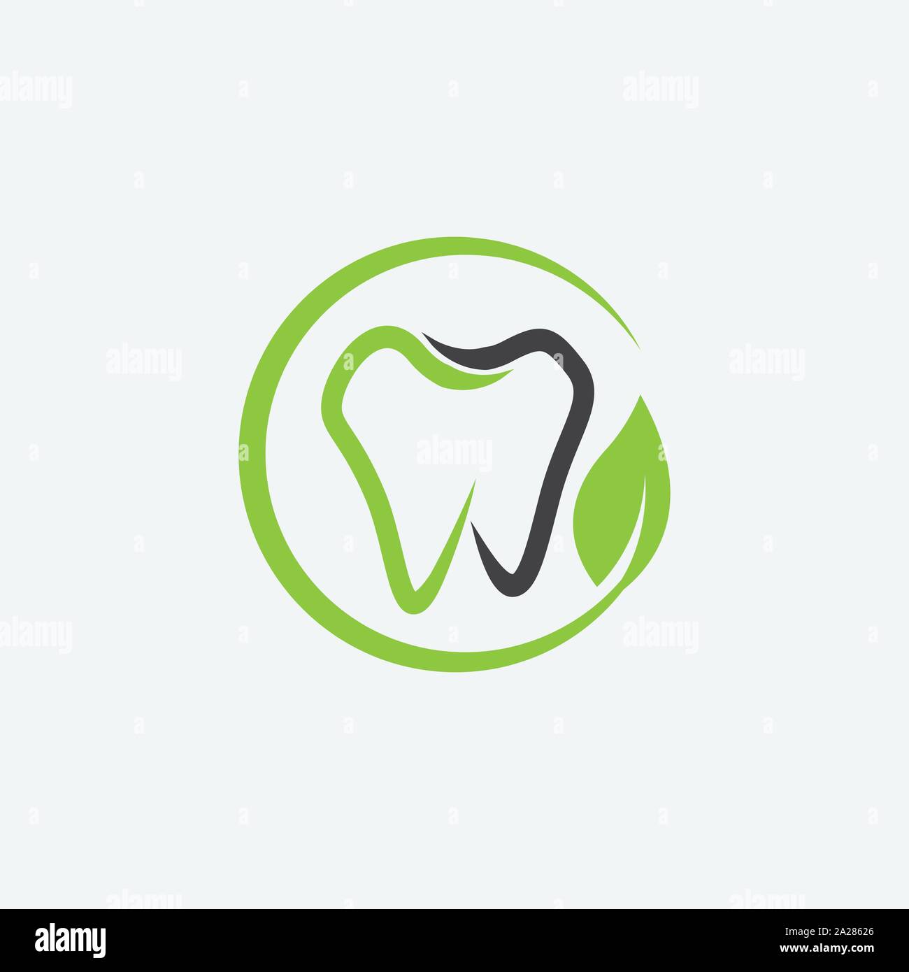 Les soins dentaires et les soins dentaires, de la feuille d'association et de l'icône, le symbole biologique et organique dentaire unique modèle de conception de logo, icône de charbon dentaire vert Illustration de Vecteur