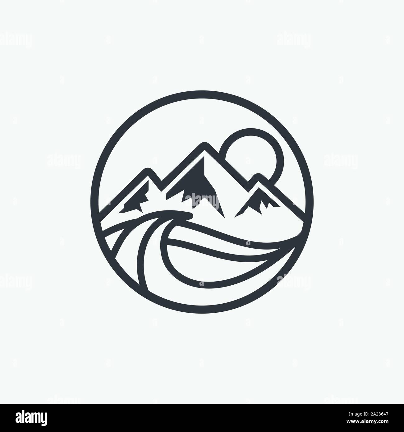 Logo circulaire du lac, l'icône de la vie dans les lacs, lac illustratation icône linéaire design, l'icône de la montagne, l'icône de l'eau Illustration de Vecteur