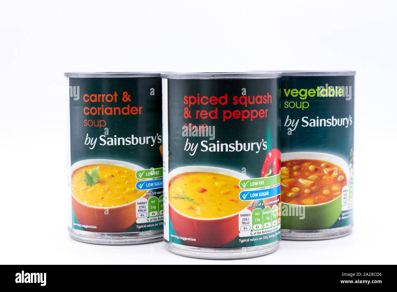 Trois boîtes, boîtes de soupes Sainsburys. UK Banque D'Images