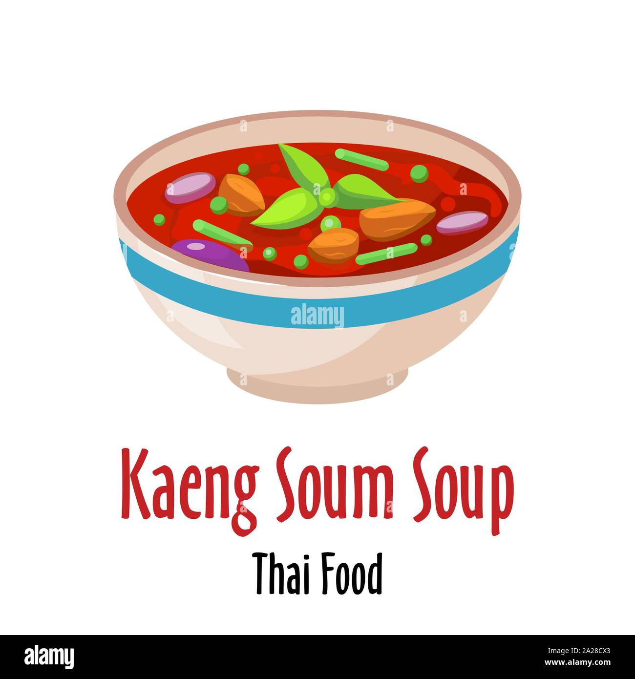 Kaeng soum soupe thaïe épicée, icône délicieux plat dans bol coloré vecteur illustration isolé. Illustration de Vecteur