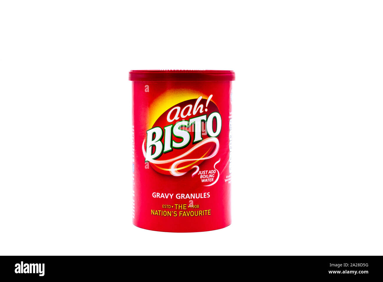 Carton de granules Bisto gravy isolé sur fond blanc. UK Banque D'Images