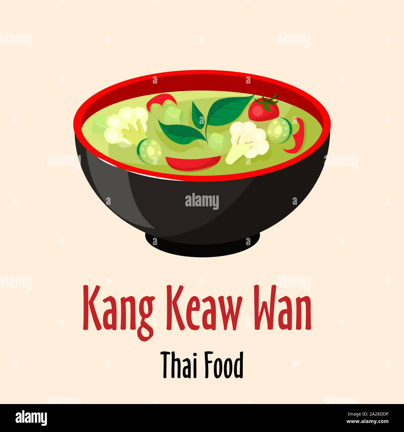 Kang keaw soupe thai wan icône, délicieux plat épicé dans bol coloré vecteur illustration isolé. Illustration de Vecteur