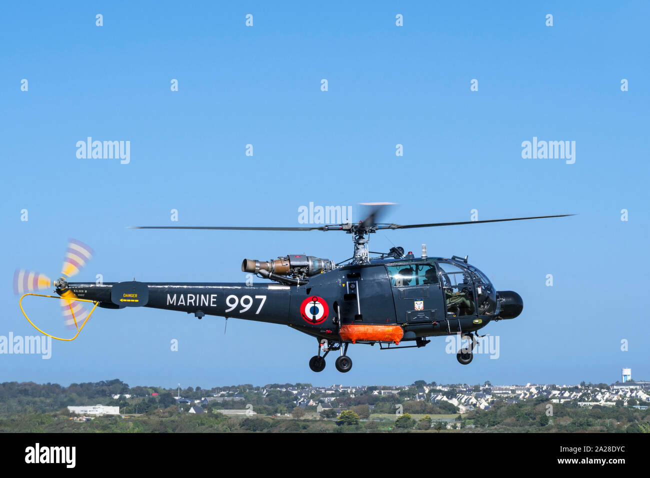 Alouette III de la marine française, un seul moteur en vol hélicoptère utilitaire léger Banque D'Images