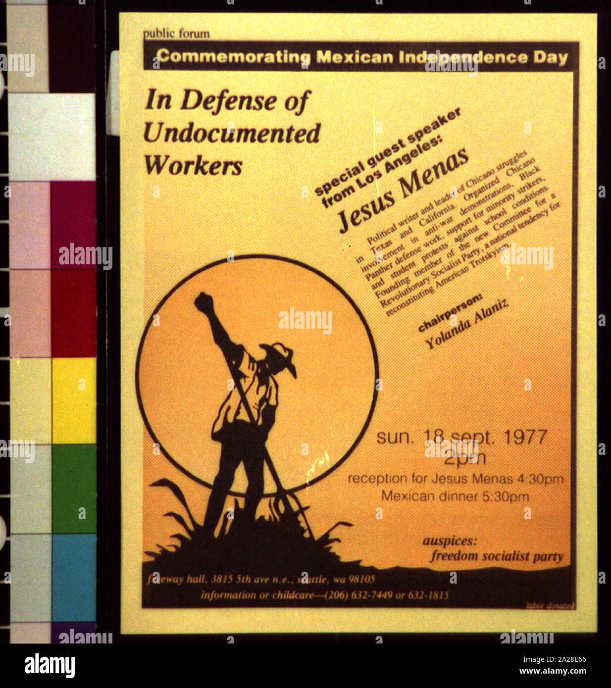 Forum public commémorant le jour de l'indépendance mexicaine pour la défense des travailleurs sans papiers. Banque D'Images