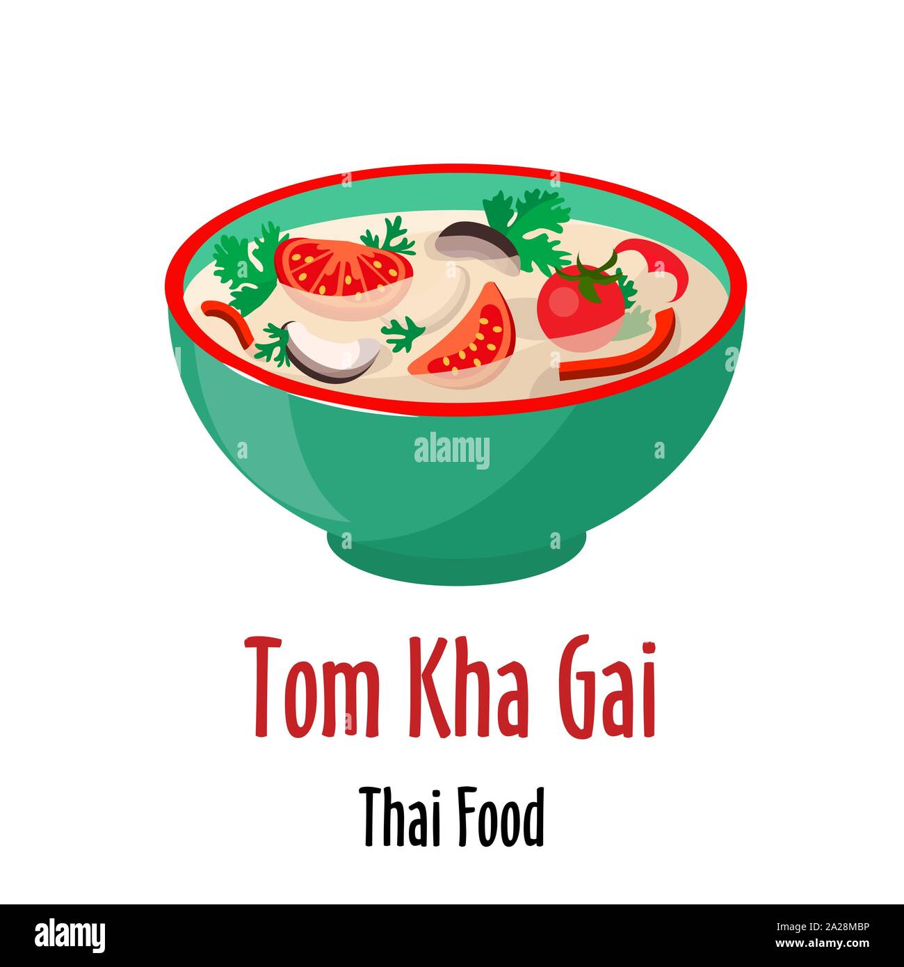 Tom kha gai soupe thaïe épicée, icône délicieux plat dans bol coloré vecteur illustration isolé. Illustration de Vecteur