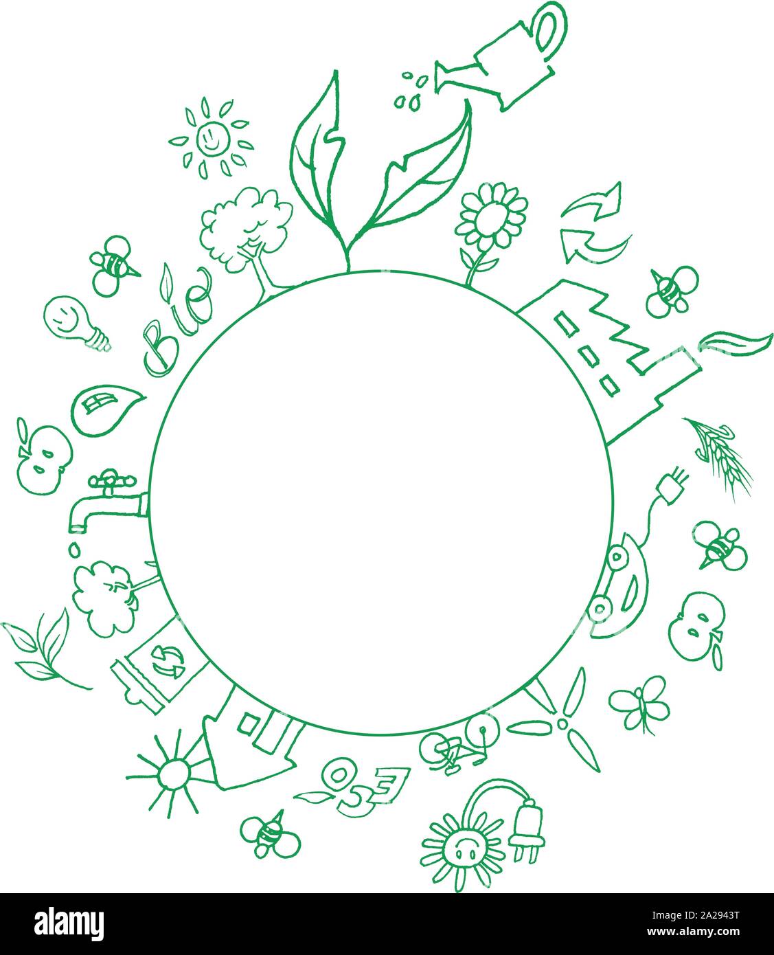 Eco symboles autour un cercle vide Illustration de Vecteur