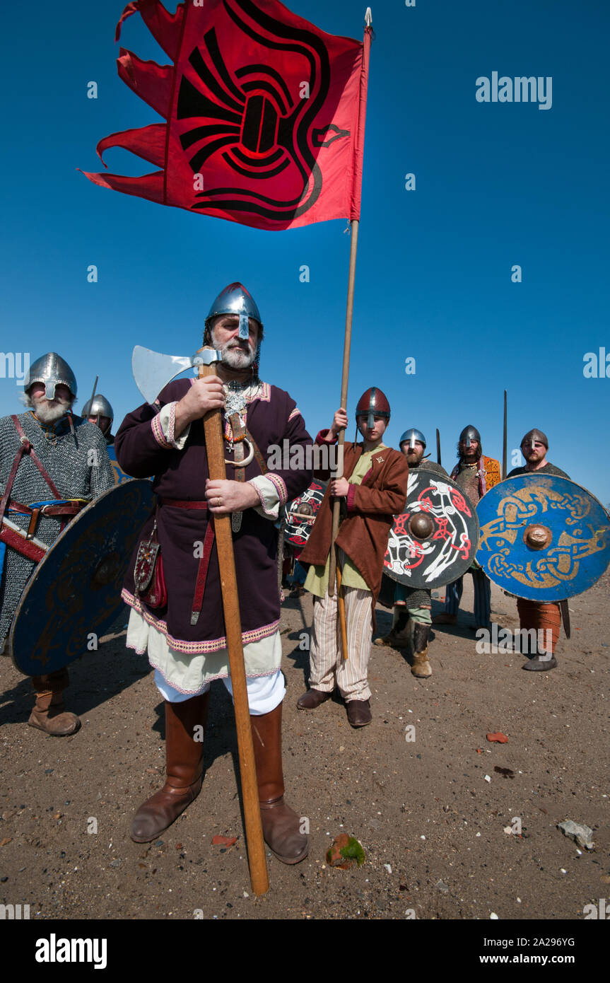 Les guerriers vikings et banner Banque D'Images