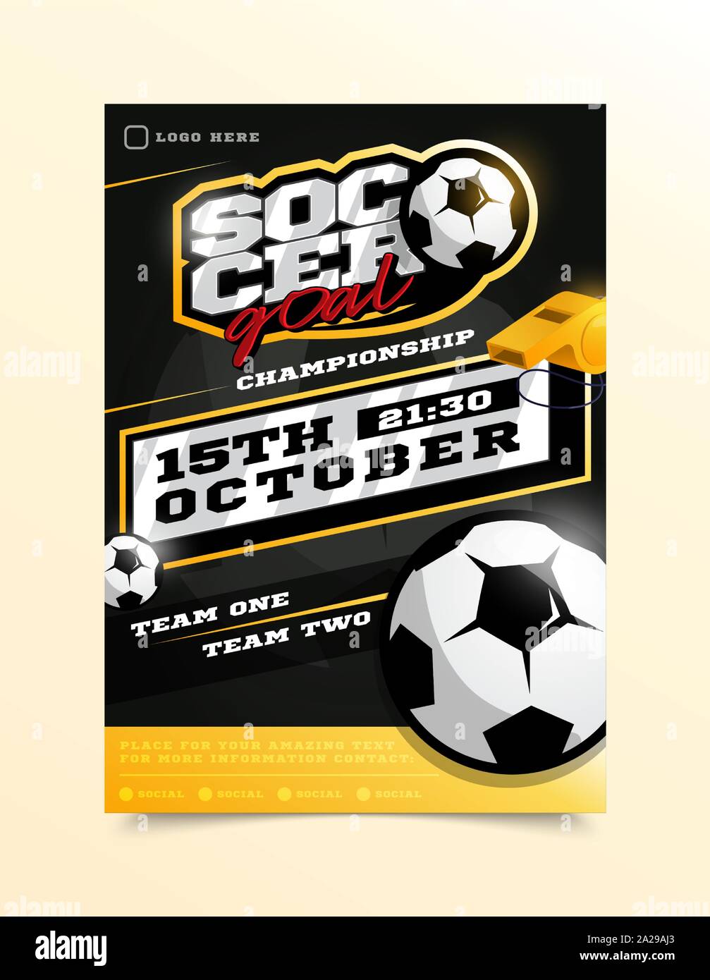 Sport Soccer Football Flyer vecteur. Carte verticale Poster Design pour le Sport Bar Promotion. Flyer de tournoi. Cadre de l'illustration. Illustration de Vecteur