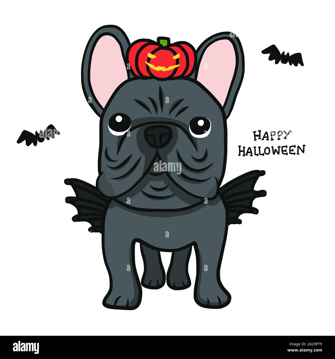 Bouledogue français avec l'aile et de citrouille Halloween monstre cartoon vector illustration Illustration de Vecteur