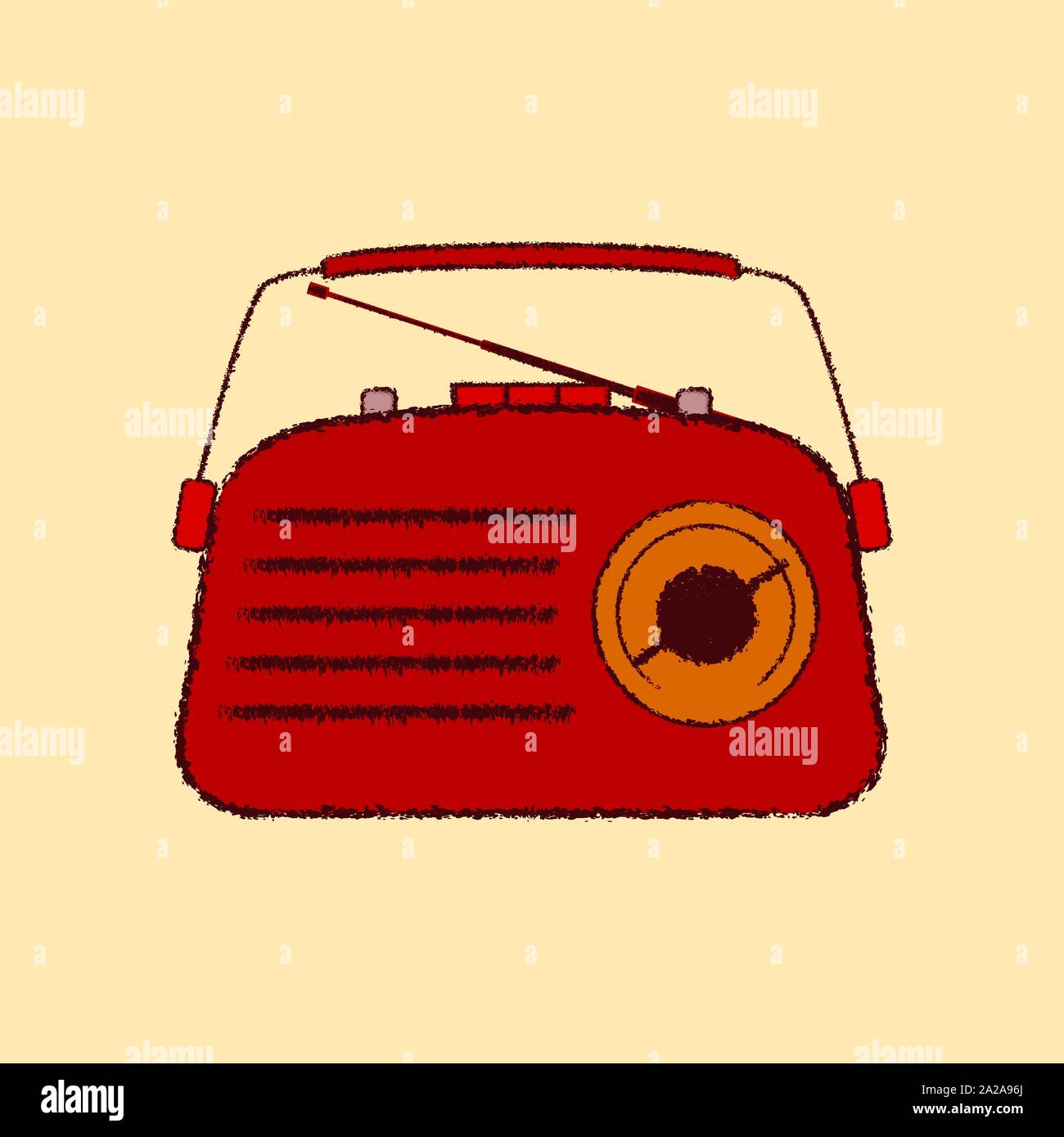 60s vintage retro rouge portable télévision radio esquisse l'icône Illustration de Vecteur