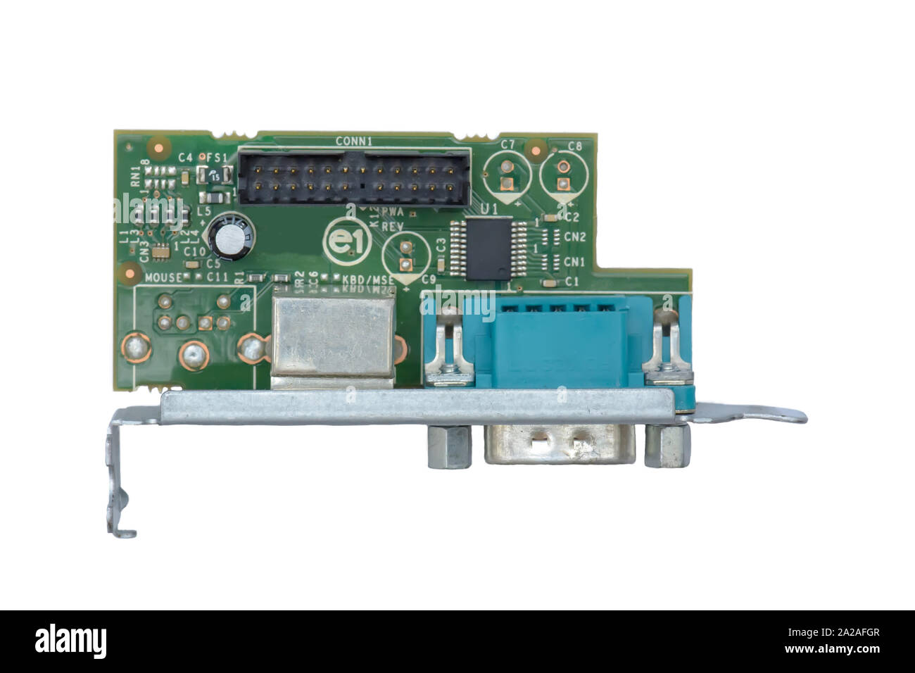 Ajouter un port série sur carte pc carte mère isolé sur un fond blanc. Banque D'Images