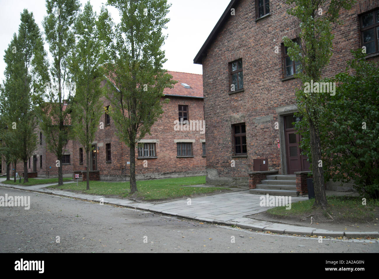 Casernes de la prison du camp de concentration à Auschwitz I, Oświęcim, Pologne Banque D'Images