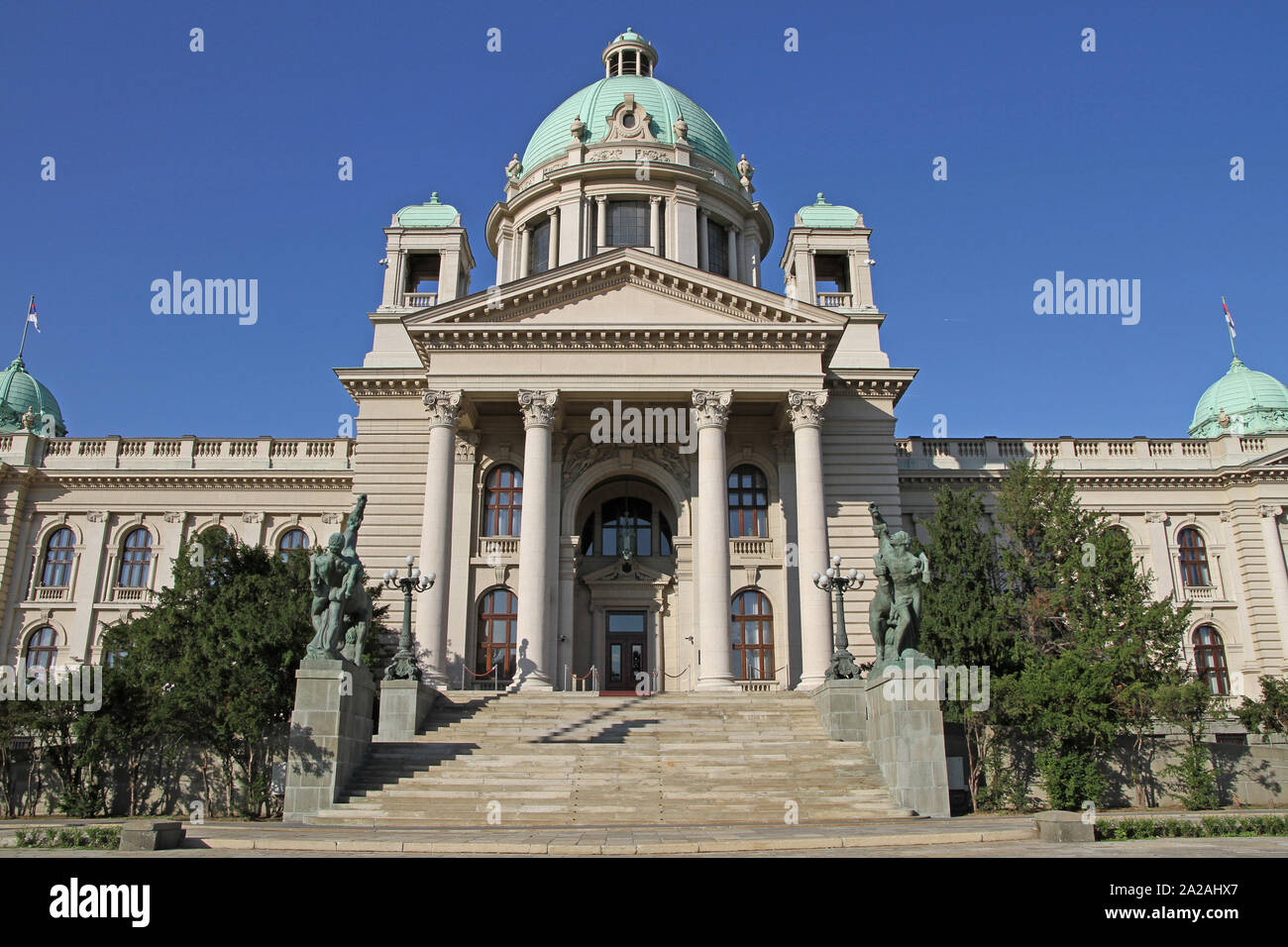 La Chambre de l'Assemblée nationale de la République de Serbie (la chambre du parlement), 13 Place Nikola Pasic, Belgrade, Serbie. Banque D'Images