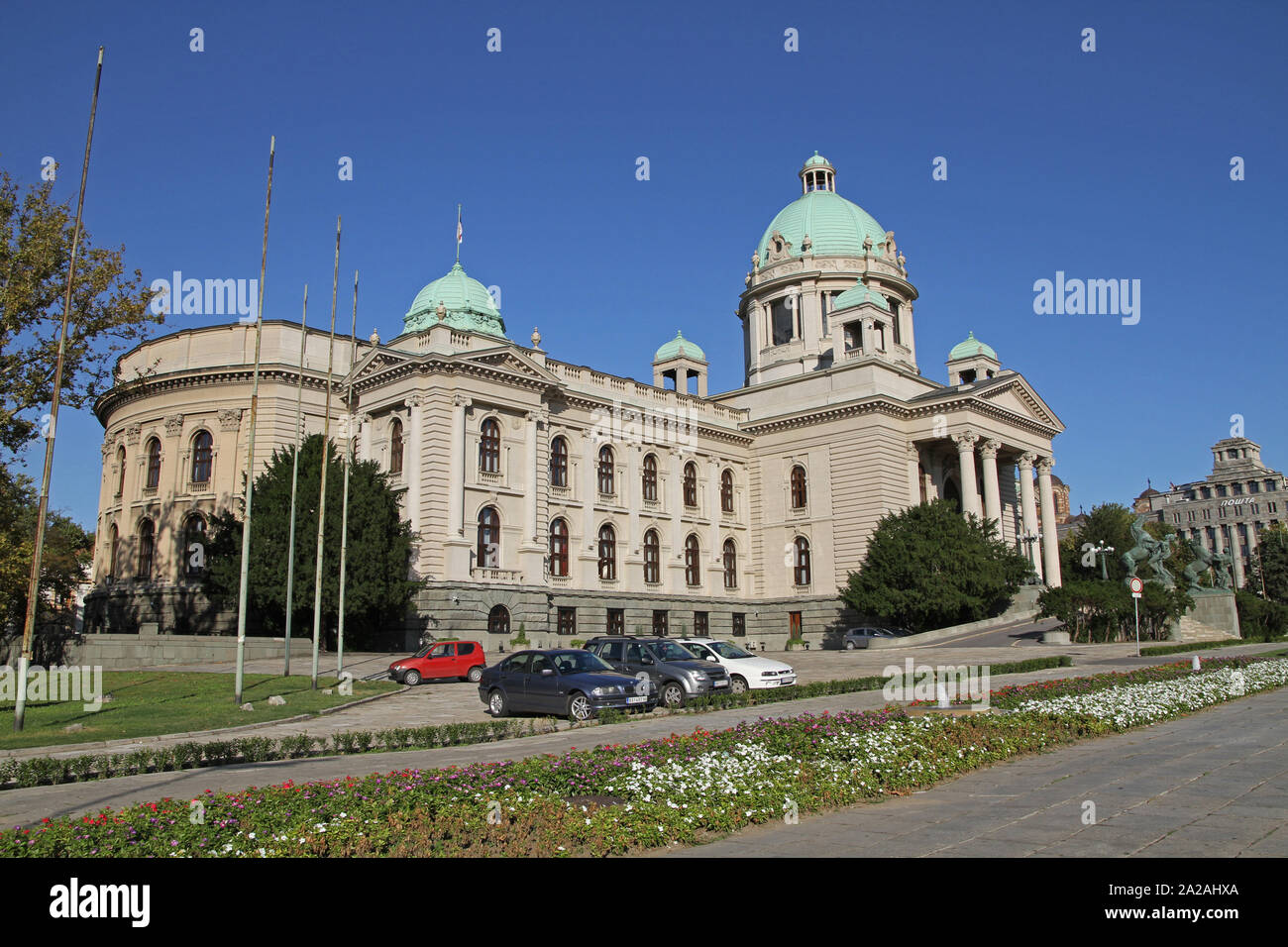 La Chambre de l'Assemblée nationale de la République de Serbie (la chambre du parlement), 13 Place Nikola Pasic, Belgrade, Serbie. Banque D'Images