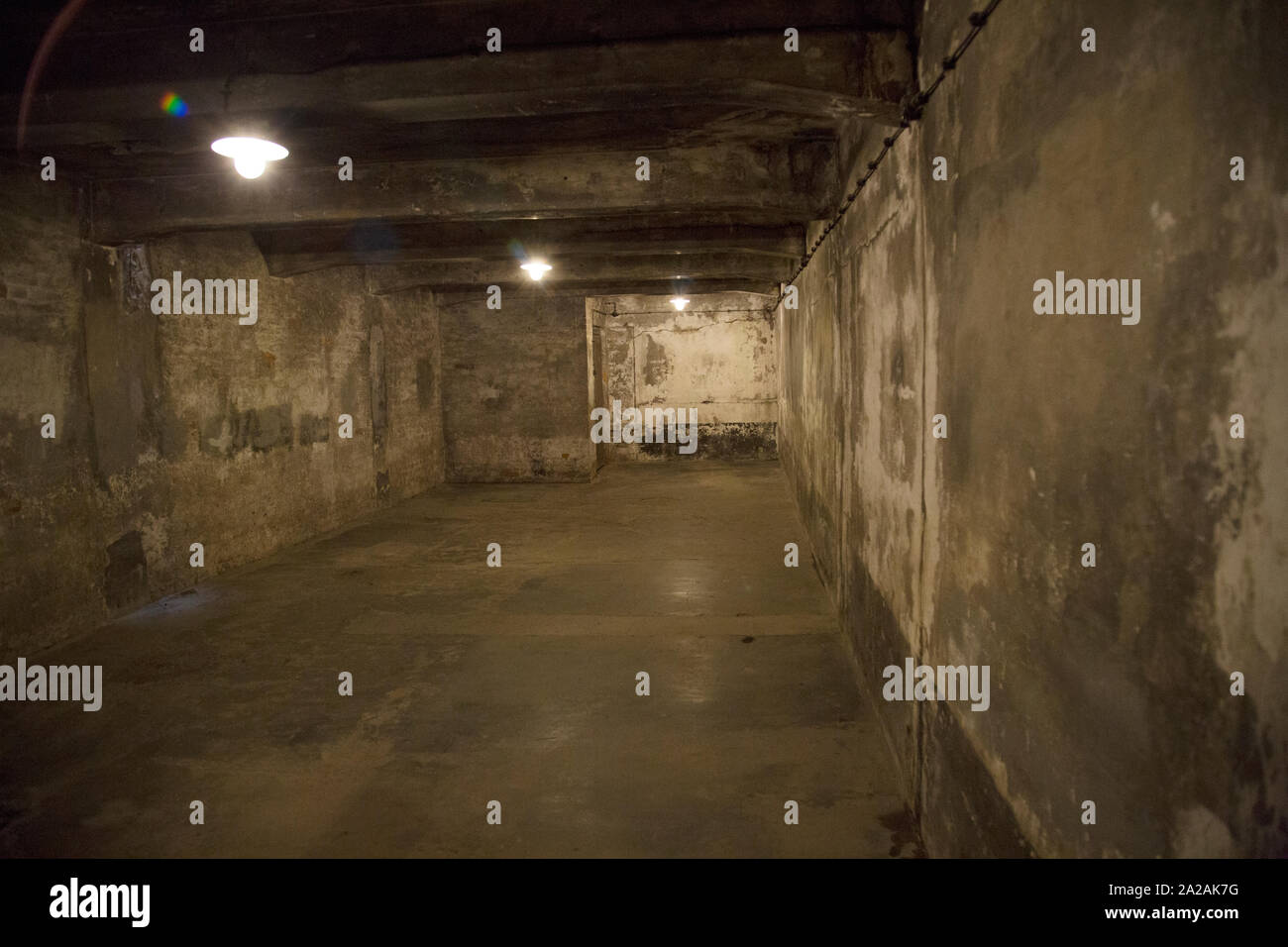 À l'intérieur de la seule chambre gass à Auschwitz I camp de concentration, Oświęcim, Pologne Banque D'Images