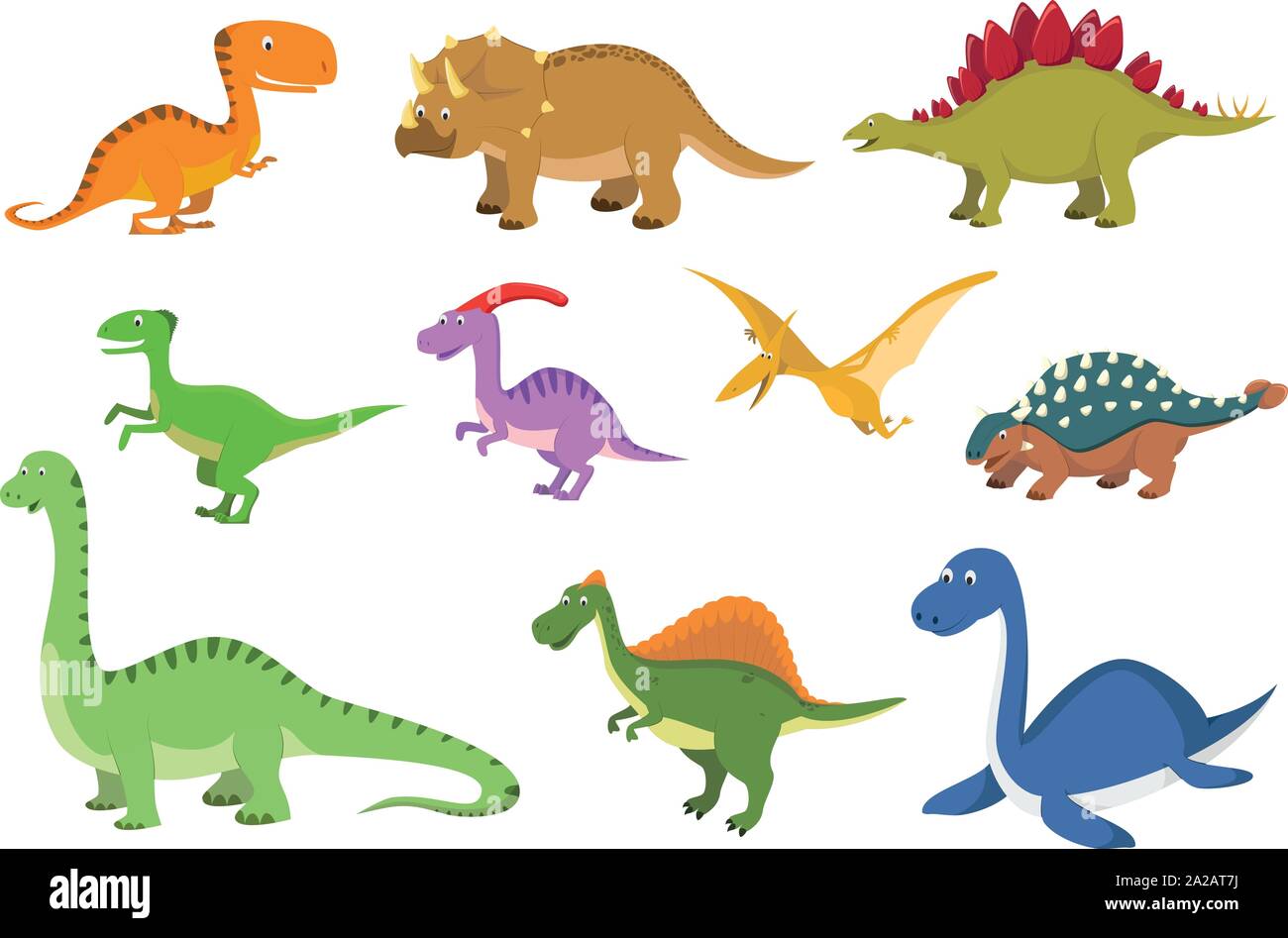 Ensemble de 10 dinosaures cute cartoon style dans vector illustration Illustration de Vecteur