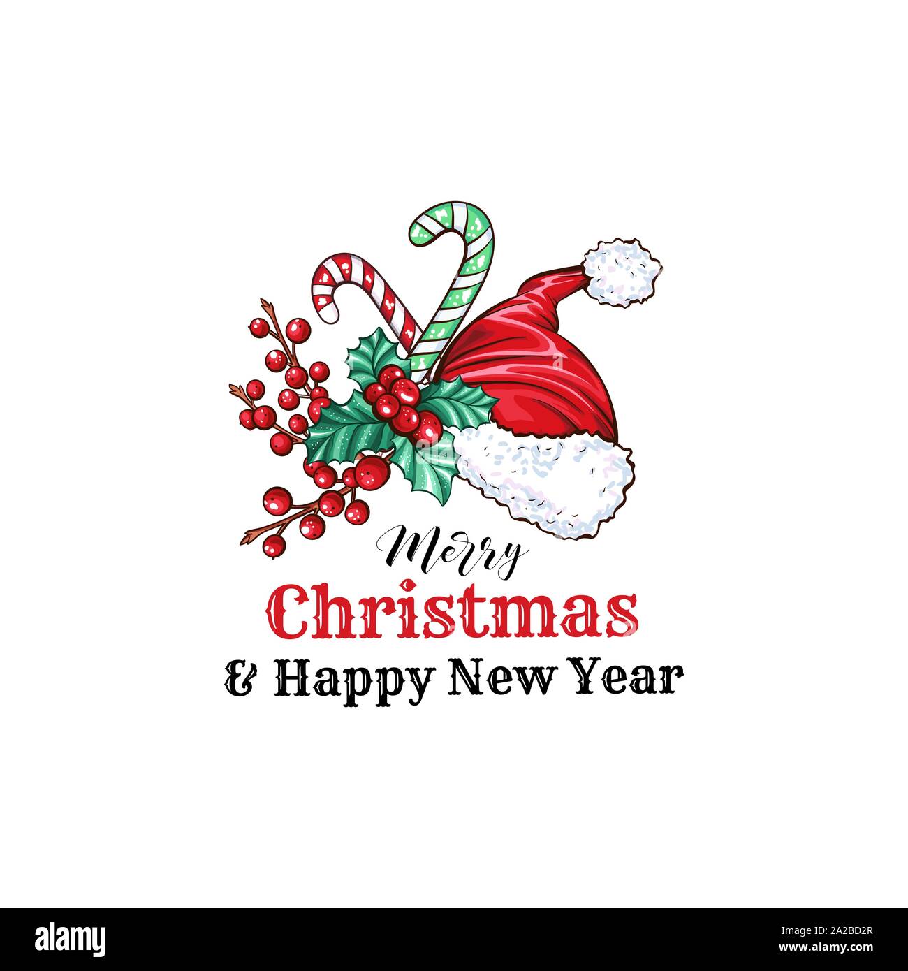 Page De Garde Noel Joyeux Noël cartoon vector modèle de page. Red Hat Santa mignon avec des  bonbons bâtons et des Rameaux de gui illustration. Bonne Année Mise en page  de garde. La conception d'affiches des