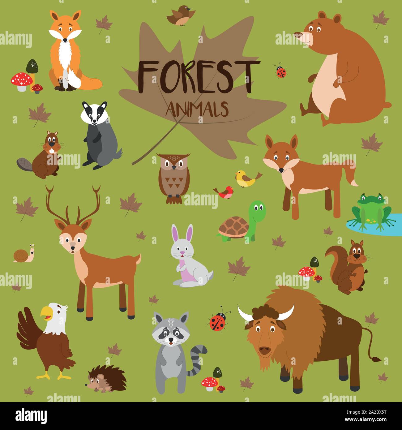 Vector set animaux de la forêt. Caractère style plat. Vector illustration. Illustration de Vecteur