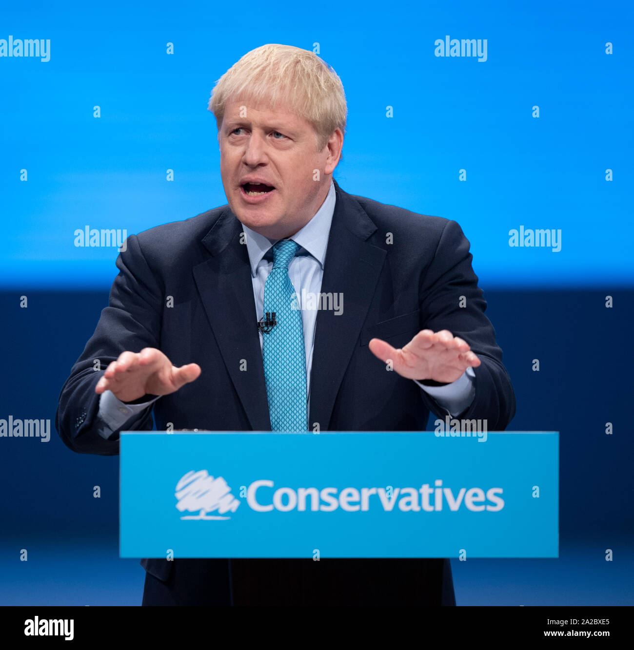 Manchester, UK. 2e oct, 2019. Boris Johnson, Premier Ministre, Premier Lord du Trésor, Ministre de la fonction publique et de MP pour Uxbridge et South Ruislip, parle à quatre jours du congrès du parti conservateur à Manchester. Credit : Russell Hart/Alamy Live News Banque D'Images