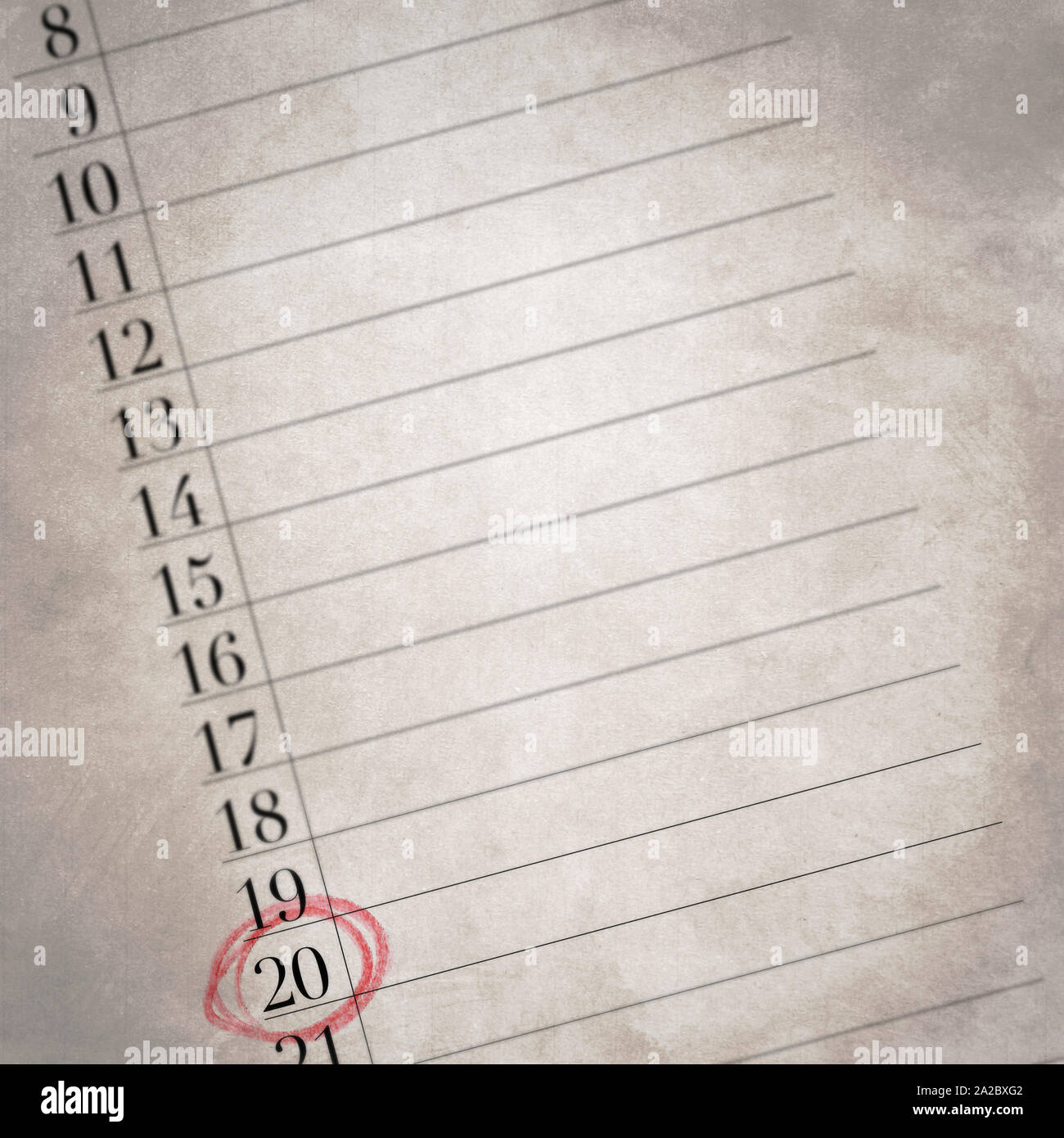 20 est le nombre dans ce calendrier avec l'ancienne texture, se concentrer sur un jour du mois Banque D'Images