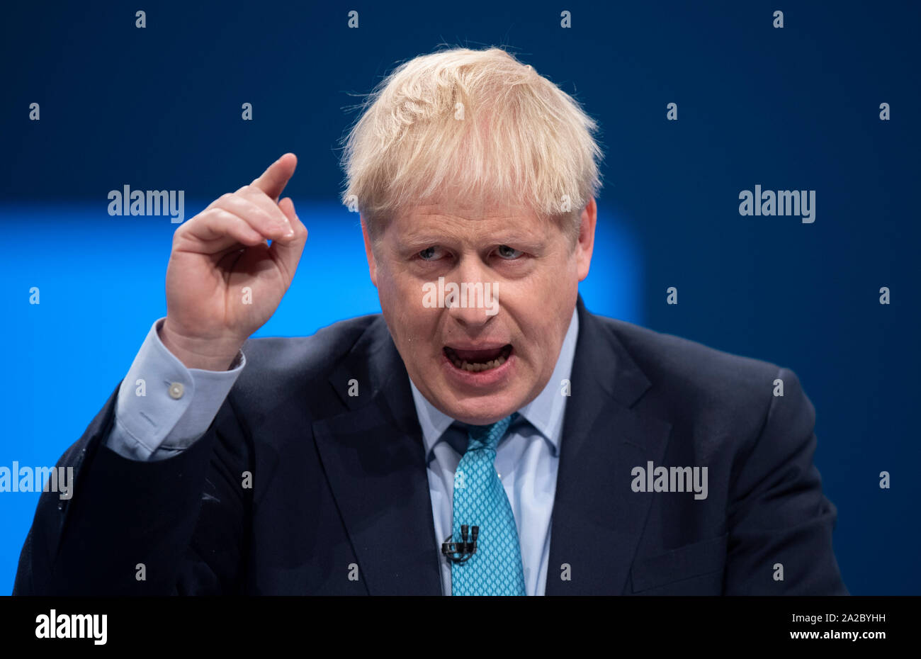 Manchester, UK. 2e oct, 2019. Boris Johnson, Premier Ministre, Premier Lord du Trésor, Ministre de la fonction publique et de MP pour Uxbridge et South Ruislip, parle à quatre jours du congrès du parti conservateur à Manchester. Credit : Russell Hart/Alamy Live News Banque D'Images