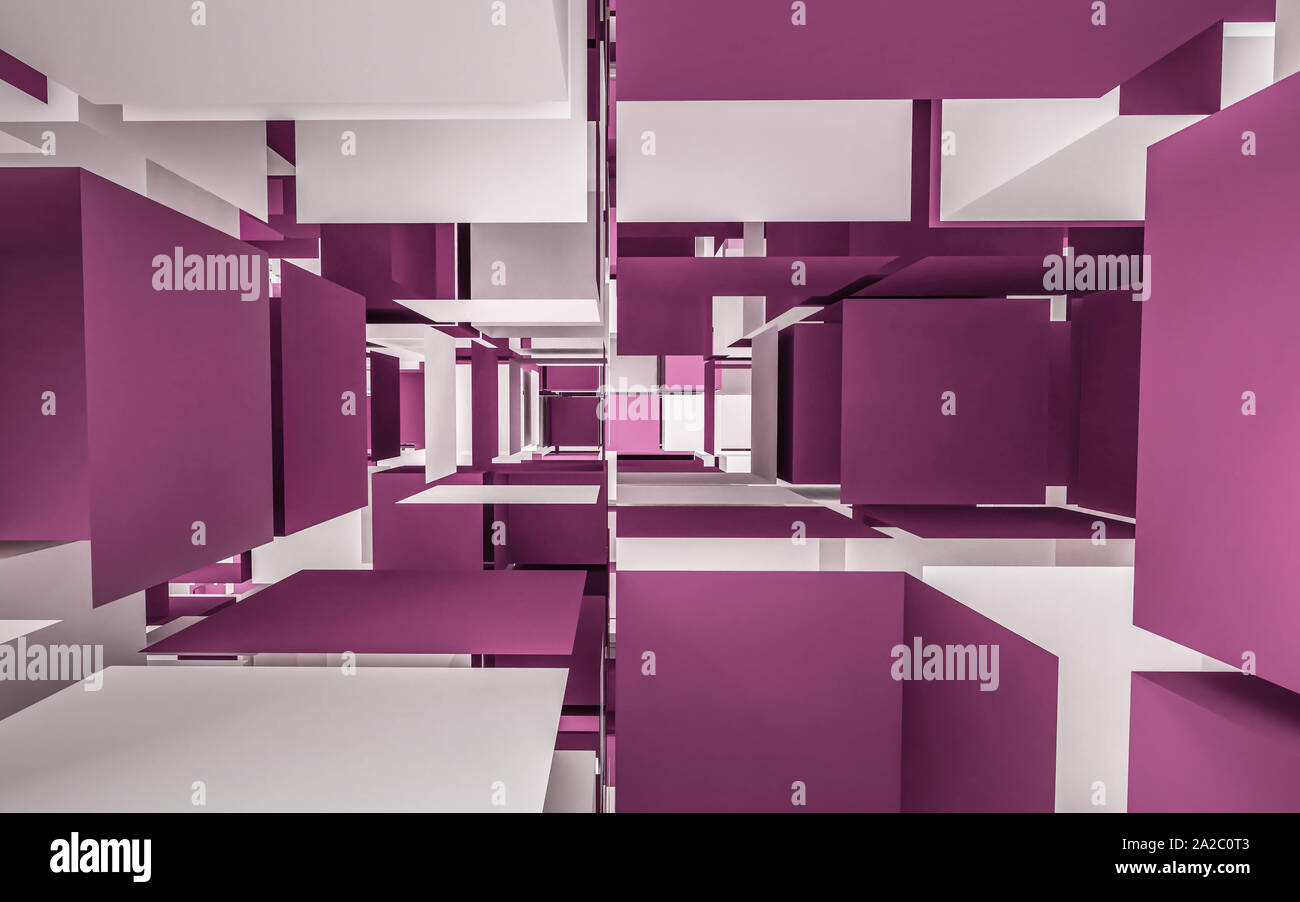 Violette et white cubes abstract illustration 3D render Banque D'Images