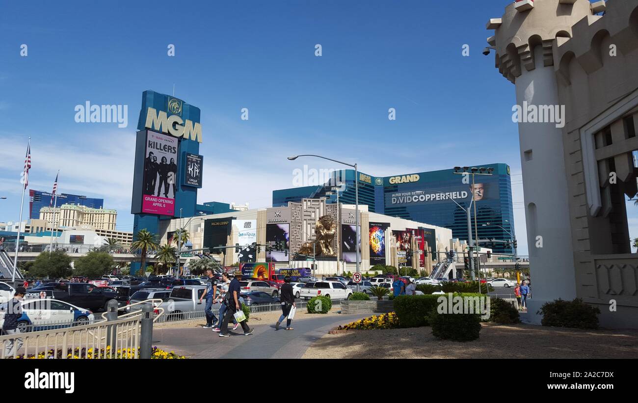 Façade avec panneau à l'hôtel MGM Grand à Las Vegas, Nevada, 12 mars 2016. () Banque D'Images