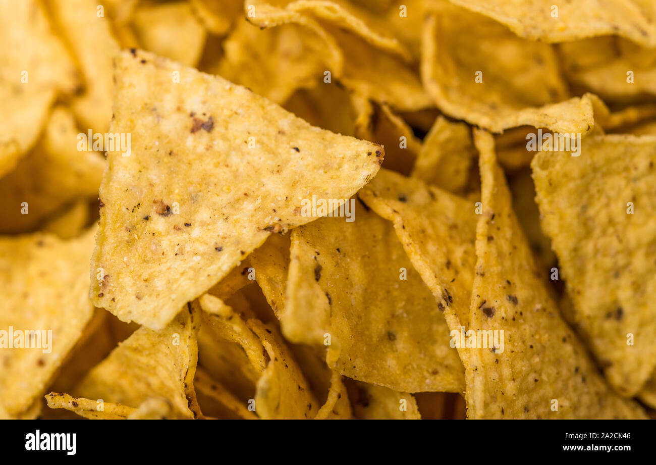 Close up of nachos chips, cuisine Mexicaine, de base à un marché de l'alimentation de rue. Banque D'Images