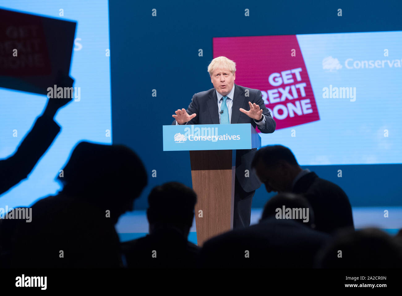 Premier ministre Boris Johnson livre son discours pendant la conférence du parti conservateur à Manchester le Centre de Convention. PA Photo. Photo date : mercredi 2 octobre 2019. Voir histoire de PA principal conservateur. Crédit photo doit se lire : Stefan Rousseau/PA Wire Banque D'Images