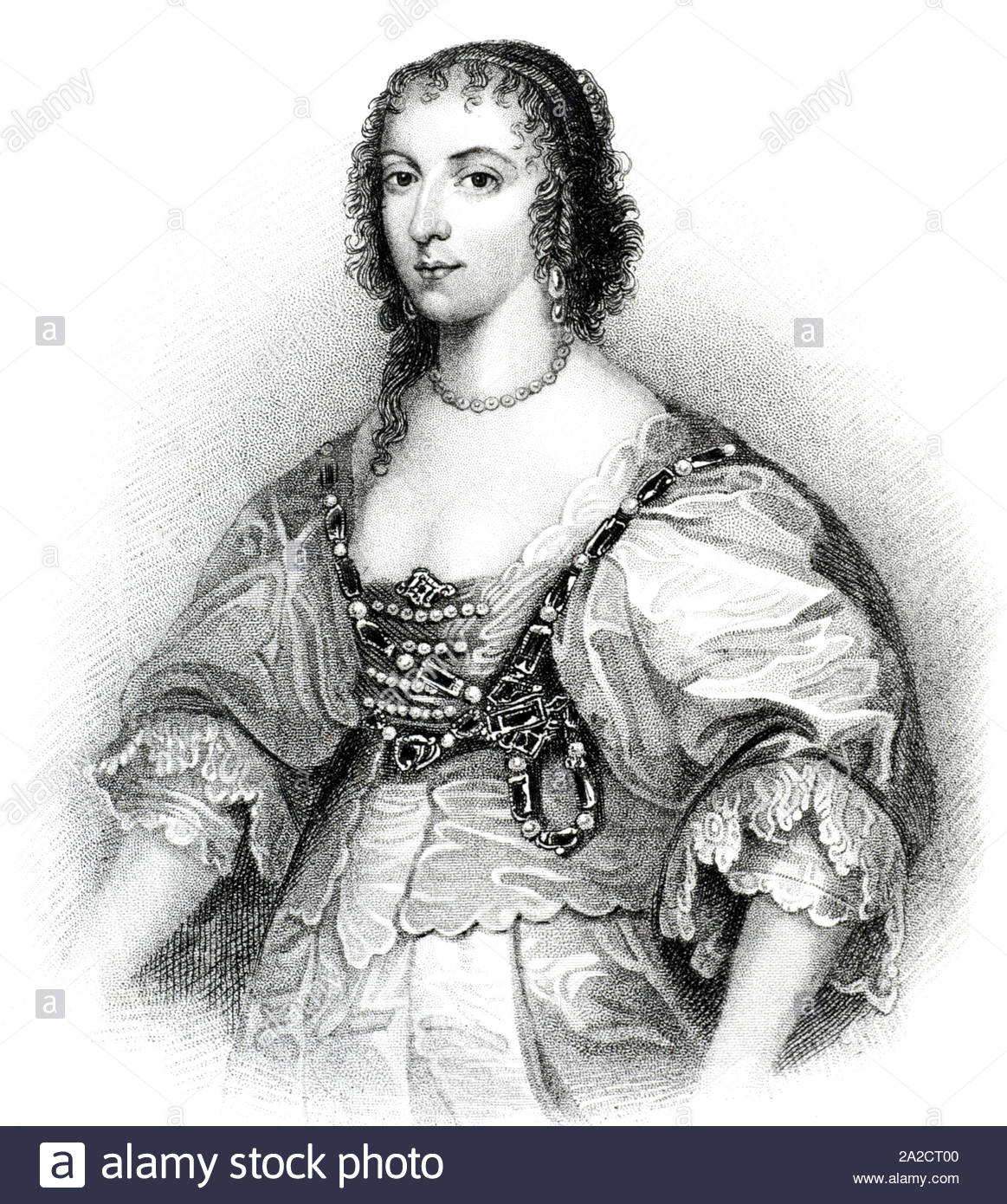 Henrietta Maria Henriette Marie de France, 1609 - 1669, est reine consort d'Angleterre, d'Écosse et d'Irlande en tant qu'épouse du roi Charles I, illustration de 1850 vintage Banque D'Images