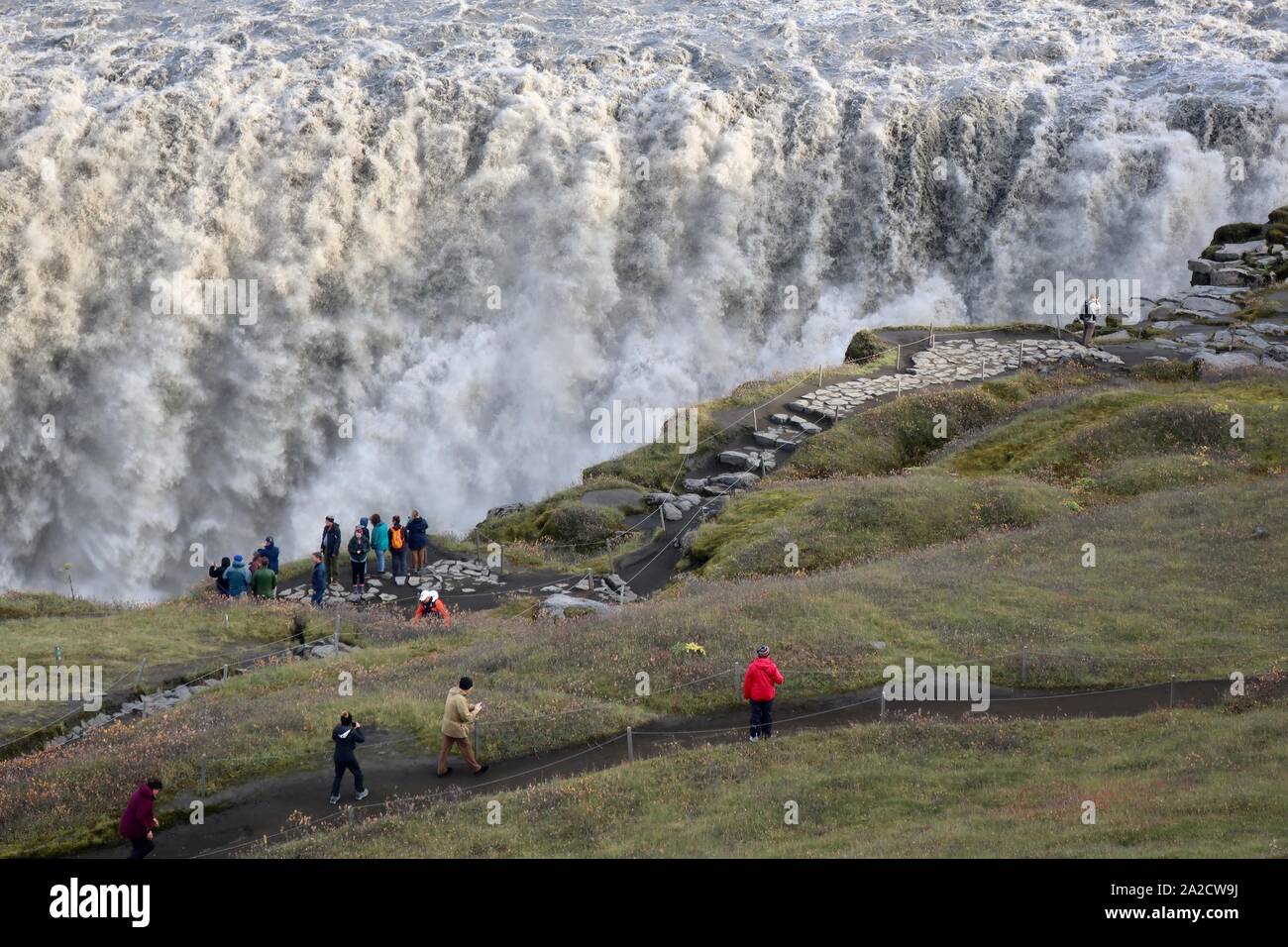 L'Islande, Dettifoss - 25 septembre 2019 : une cascade de Dettifoss, puissant dans le Parc National de Vatnajökull, nord-est de l'Islande. Banque D'Images
