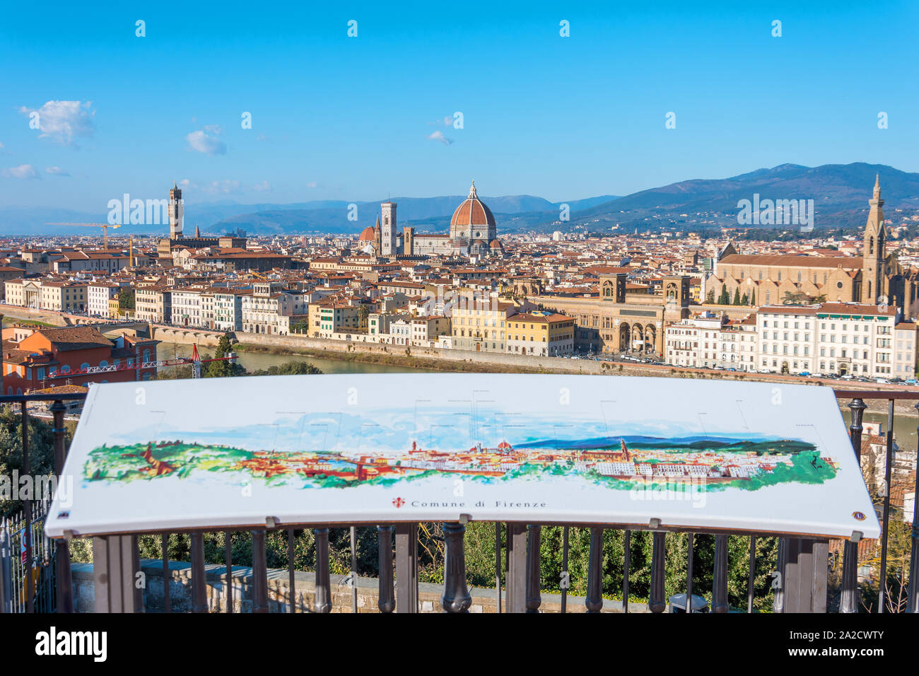 Plan de ville ville sur la plate-forme d'observation dans le Piazzale Michelangelo. Florence Italie de cityscape vue aérienne. 02 janvier 2019. Banque D'Images