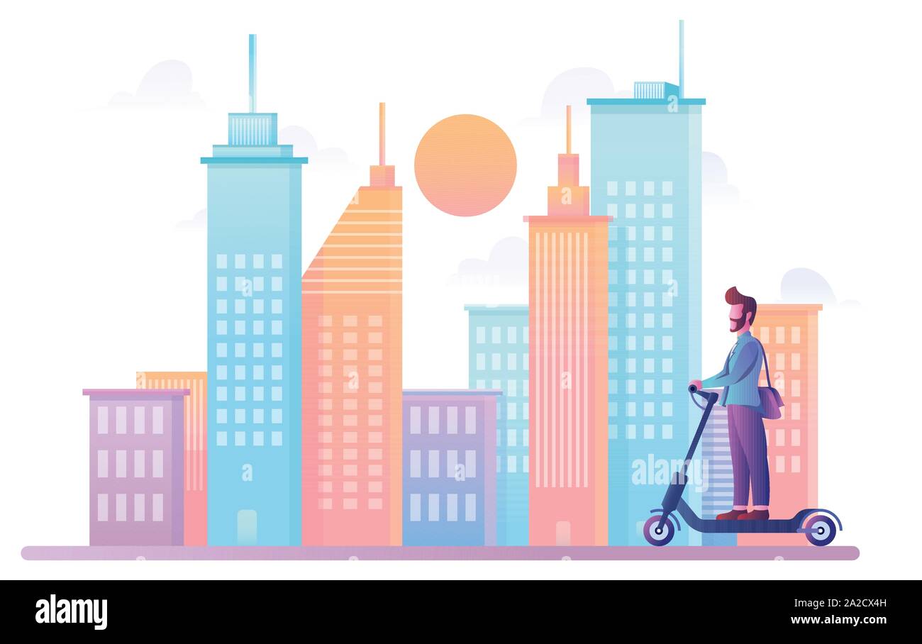 L'homme sur scooter électrique 2 Illustration de Vecteur