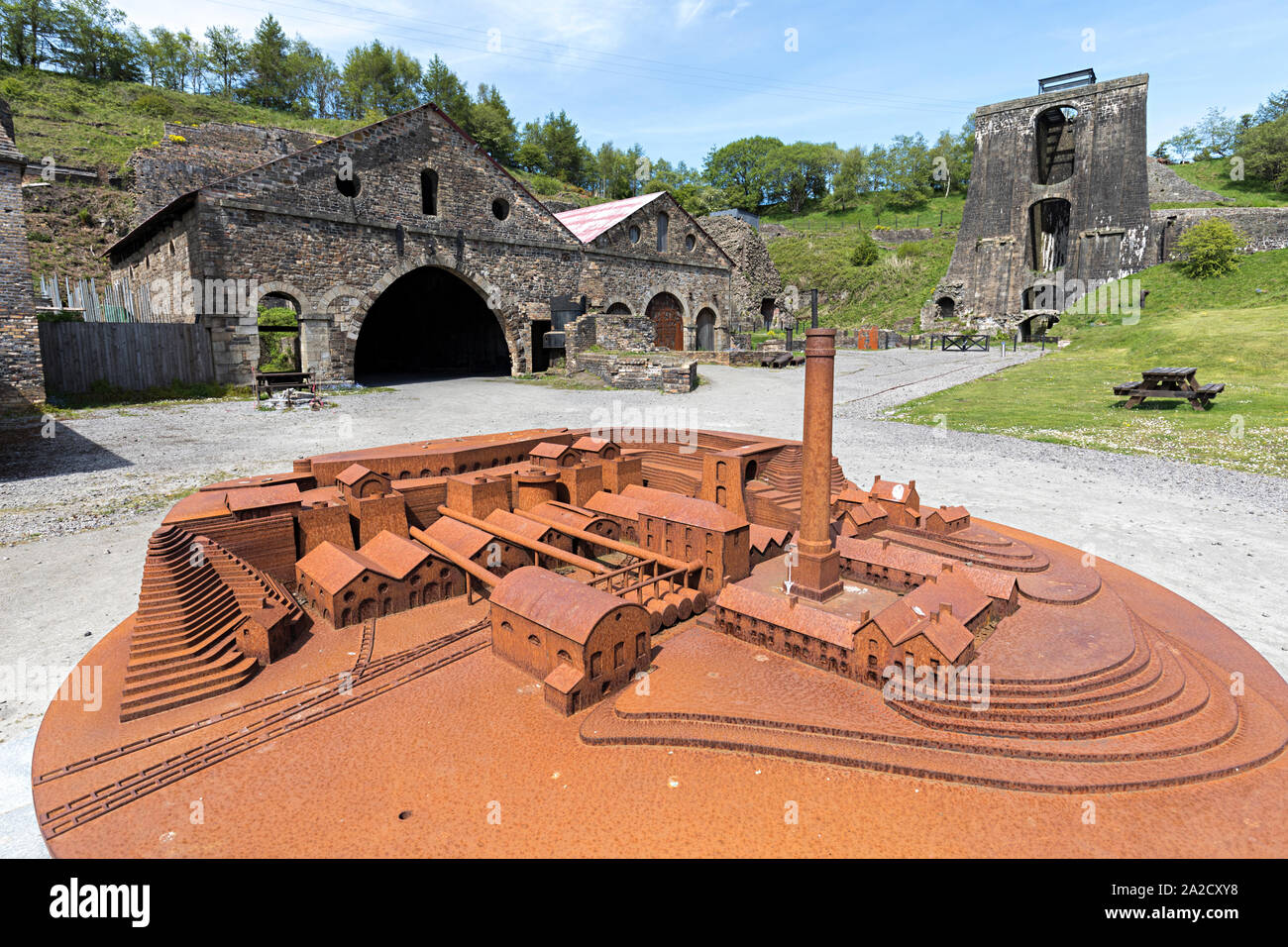 Modèle en métal de Blaenavon Ironworks comme il l'aurait été tout en travaillant, Pays de Galles, Royaume-Uni Banque D'Images