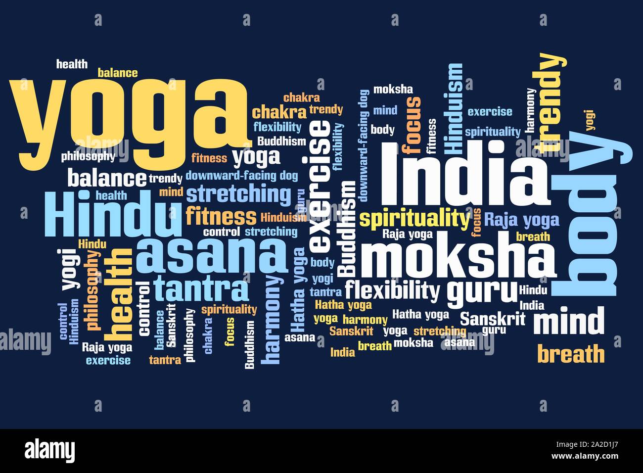 Questions et concepts Yoga illustration nuage de mots. Collage mot concept. Banque D'Images