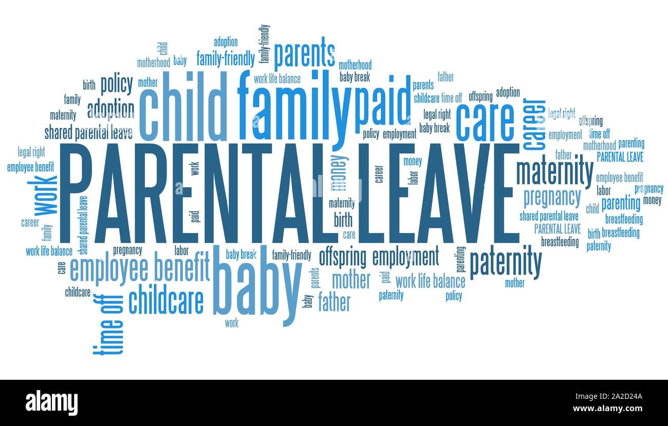 Soins de bébé - congé parental lié à l'emploi nuage de mots. Banque D'Images