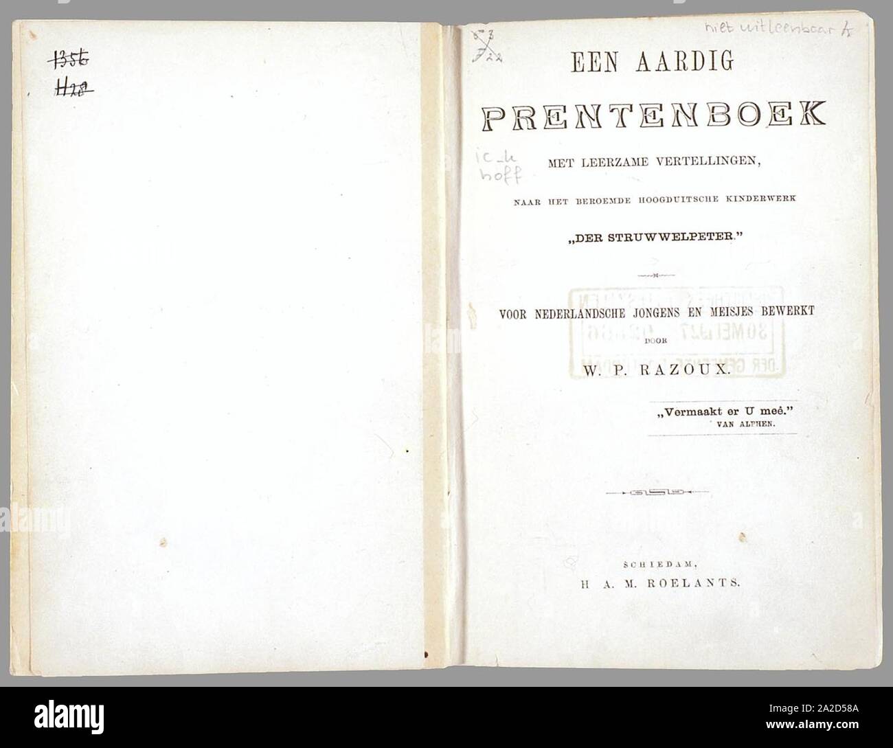 Prentenboek leerzame een aardig rencontré vertellingen naar het beroemde Hoogduitsche kinderwerk Der Struwwelpeter Banque D'Images