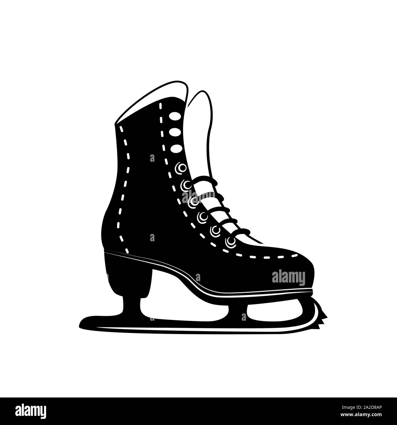 Glyphe de patinage artistique de l'icône, le sport et l'activité d'hiver, le patinage sur glace logo noir signe, modèle solide isolé sur fond blanc, Illustration de Vecteur