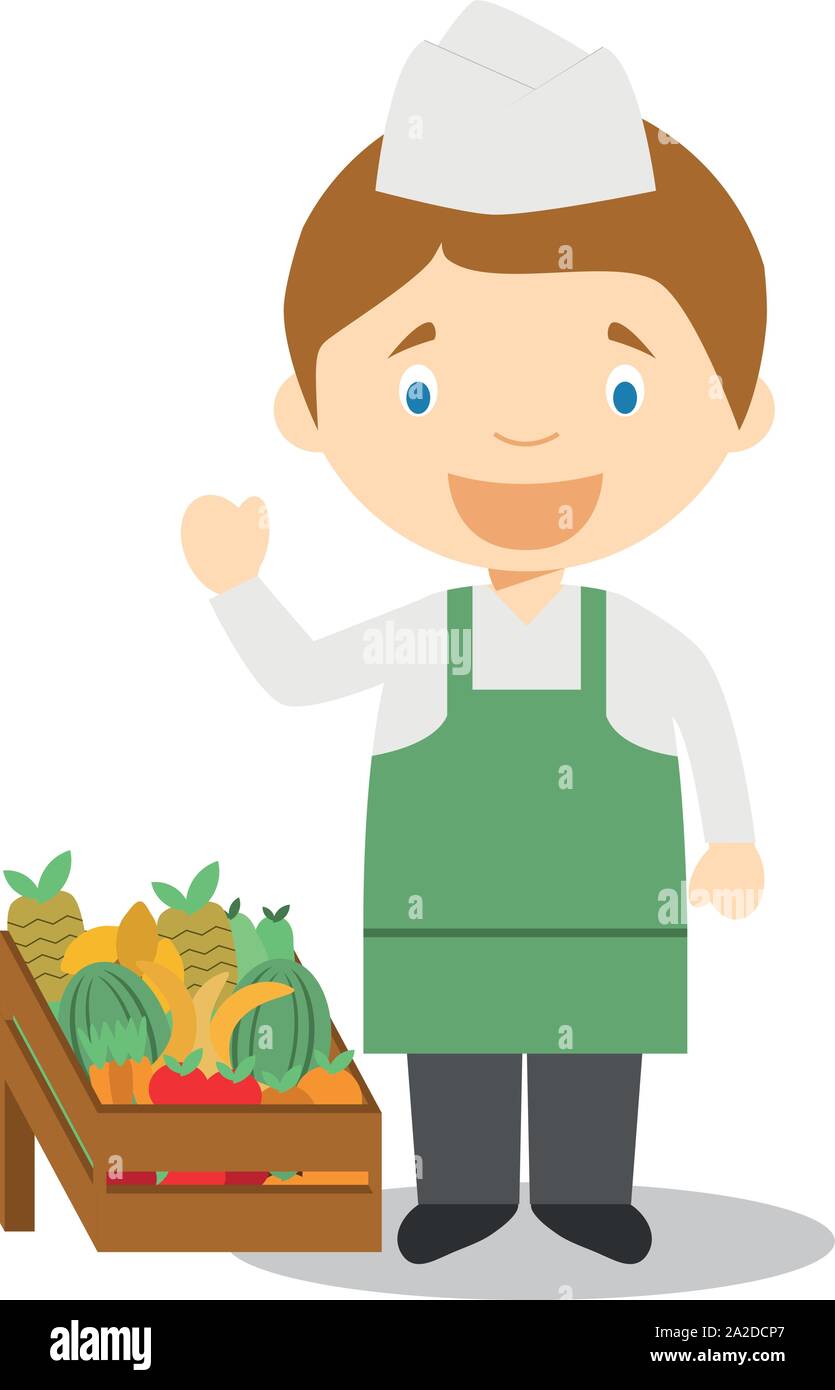 Cute cartoon vector illustration d'un vendeur de fruits Illustration de Vecteur