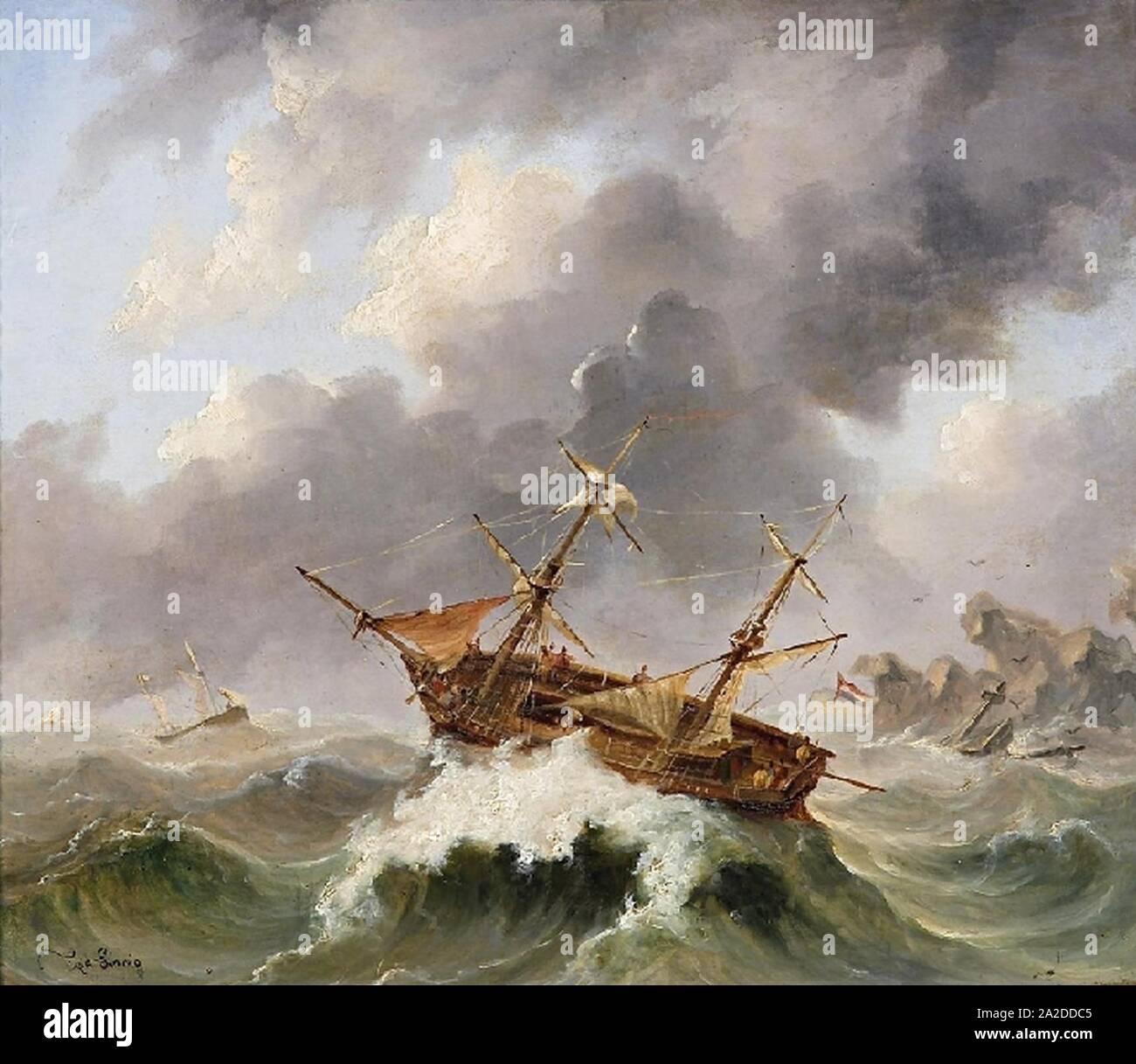 Egidius Linnig - Les marins dans la tempête. Banque D'Images