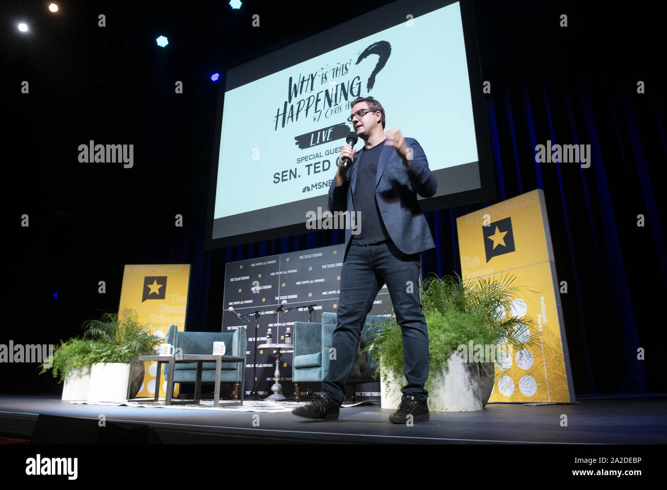 Austin, Texas, États-Unis. 28 Sep, 2019. Journaliste Chris Hayes de MSNBC lance son podcast avec U.S. Sen. Ted Cruz de Texas Texas pendant un festival Tribune session à Austin. Cruz surtout défendu l'atout de Donald mais n'a pas exclu une autre élection présidentielle de ses propres en 2024. Credit : Bob Daemmrich/ZUMA/Alamy Fil Live News Banque D'Images