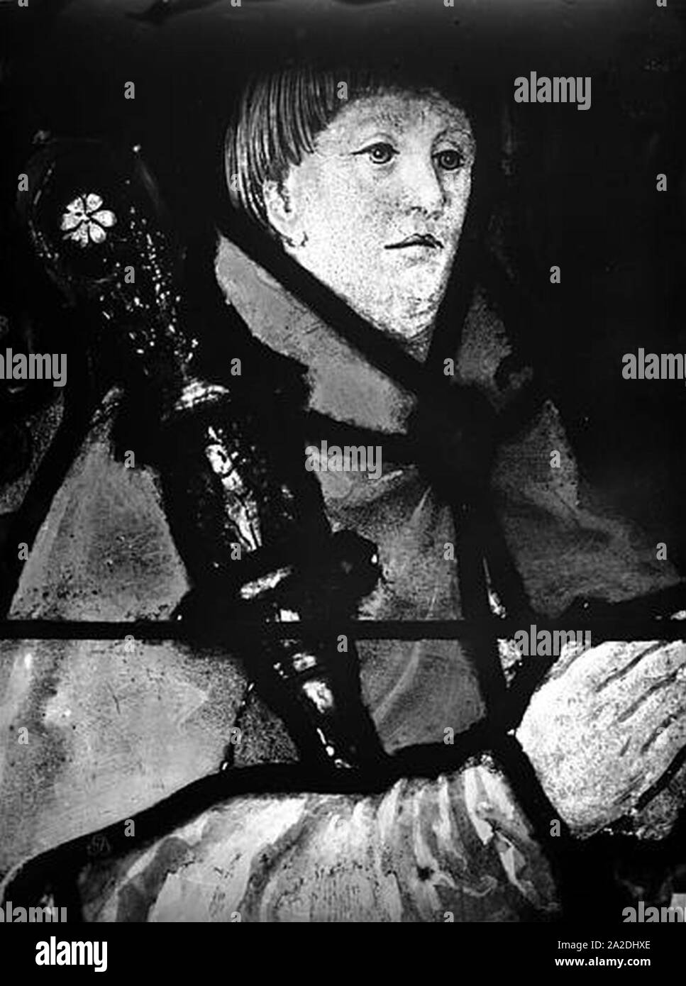 Eglise Saint-Martin - Vitrail baie 4 (détail) Charles de Villiers Évêque de Beauvais ambassadeur à la cour de Charles Quint - Montmorency - Médiathèque de l'architecture et du patrimoine - Banque D'Images