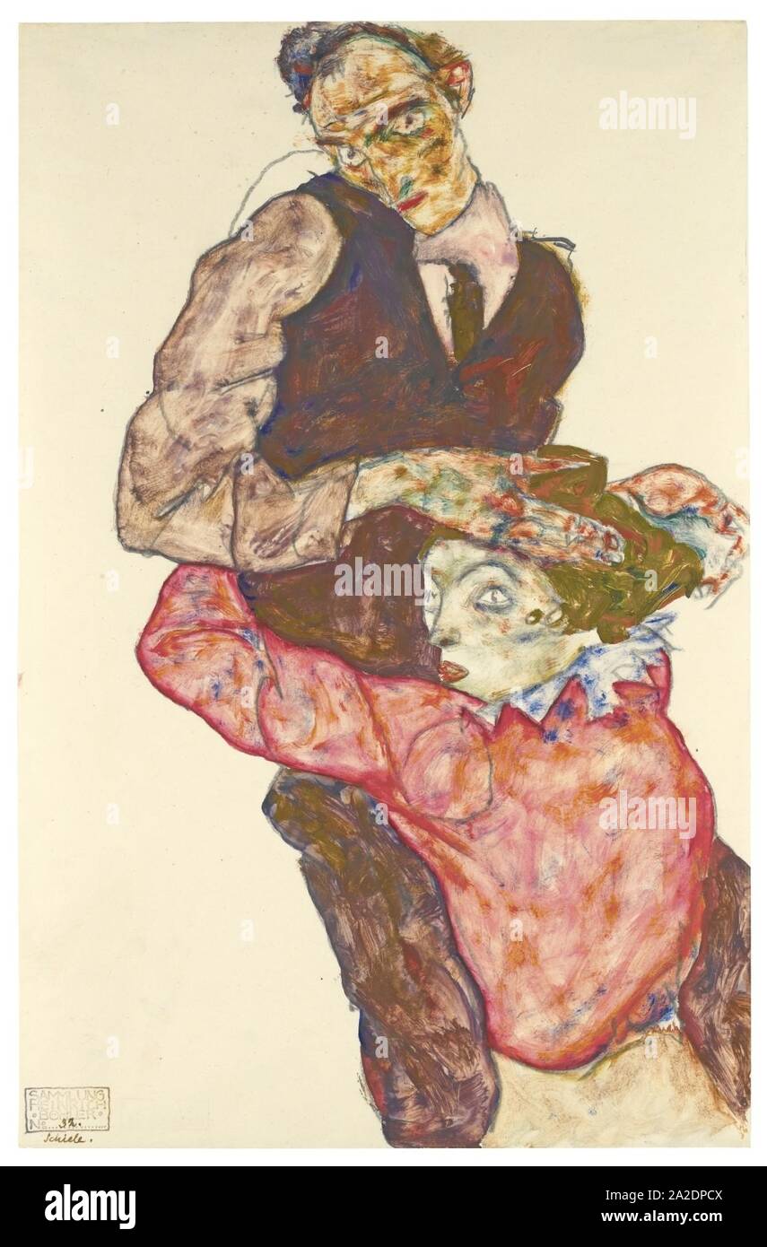 1890 - 1918 Egon SCHIELE (SELBSTDARSTELLUNG LIEBESPAAR MIT WALLY) (AMOUREUX - Self-portrait WITH WALLY). Banque D'Images