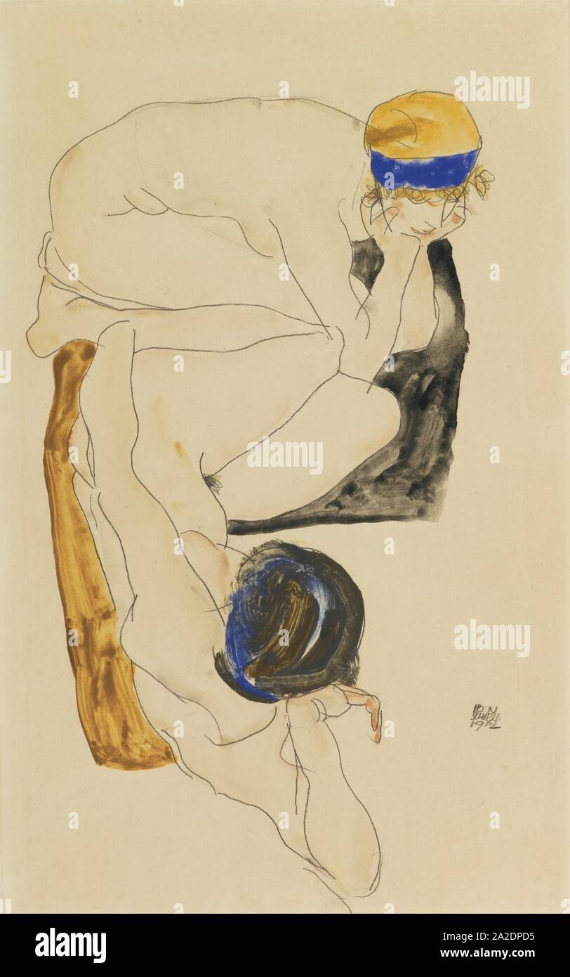 1890 - 1918 Egon SCHIELE ZWEI LIEGENDE FIGUREN. Banque D'Images