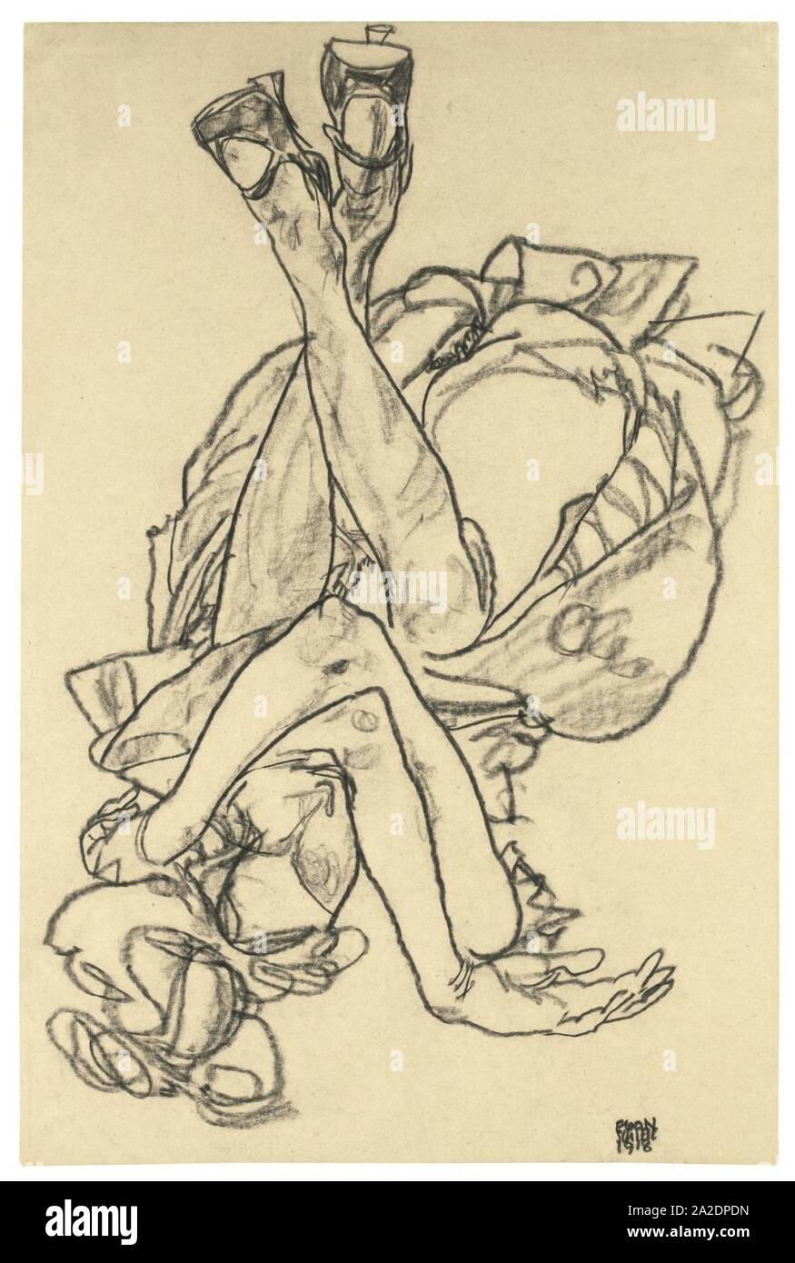 EGON SCHIELE 1890 - 1918 SUIS RÜCKEN LIEGENDES MÄDCHEN MIT ÜBERKREUZTEN ARMEN UND BEINEN (fille allongée sur le dos avec les bras croisés et les jambes). Banque D'Images