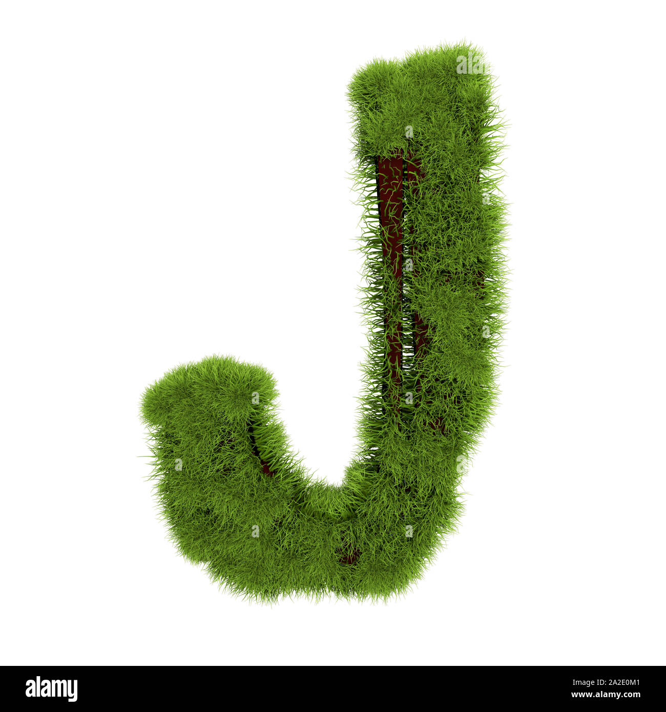 Lettre J'Herbe isolé sur fond blanc. L'herbe verte couverte de symboles. Lettre Eco. 3d illustration. Banque D'Images