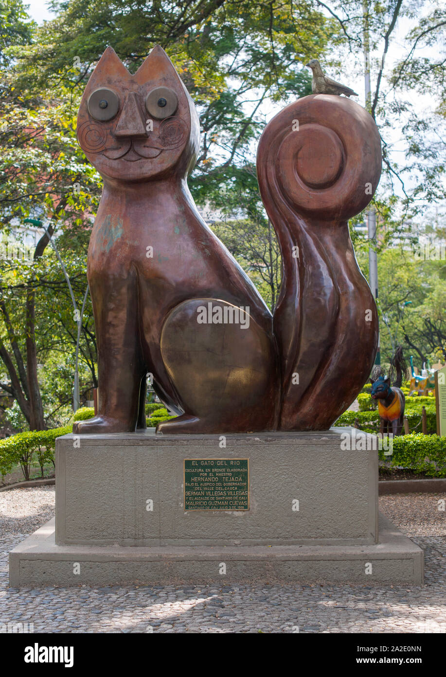 Le "El Gato Del Rio" sculpture à Cali, Colombie. Banque D'Images