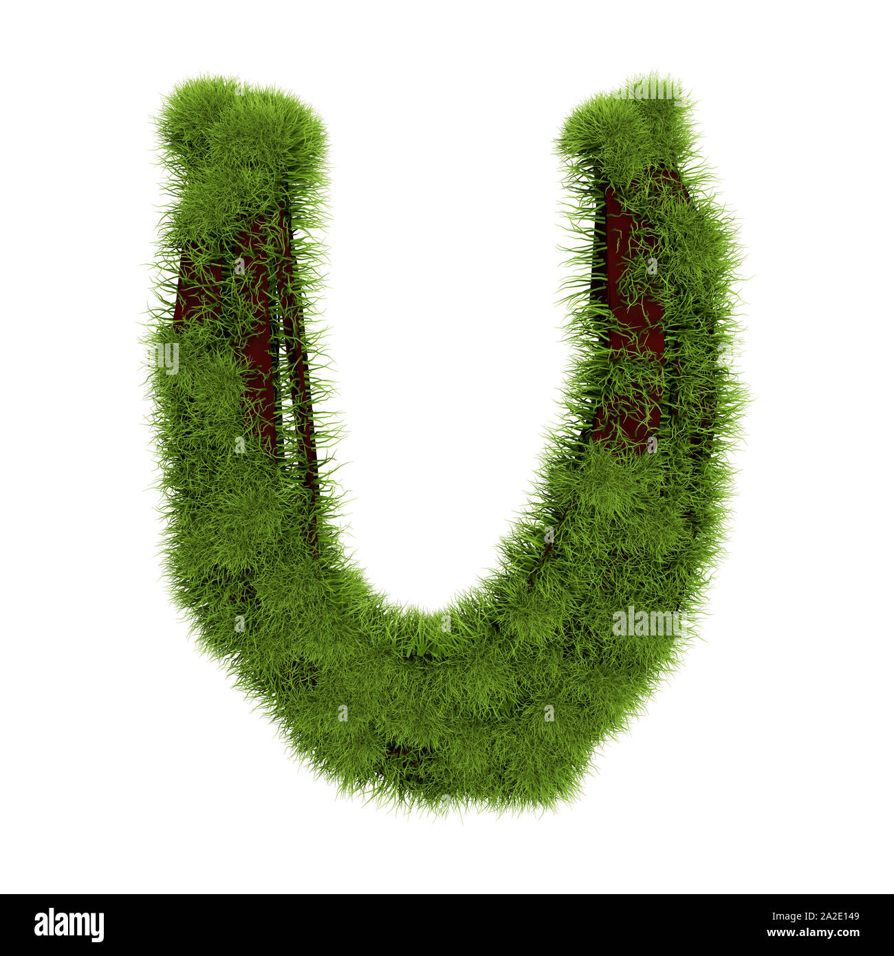 Grass lettre U isolé sur fond blanc. L'herbe verte couverte de symboles. Lettre Eco. 3d illustration. Banque D'Images