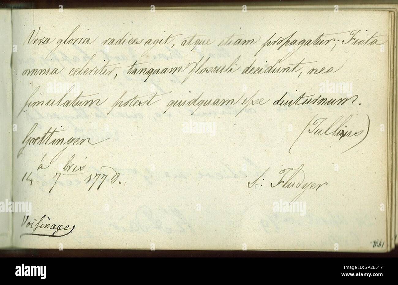 Eintrag Samuel Fludyer 2e baronnet en Stammbuch Johan David af Sandeberg 1778. Banque D'Images